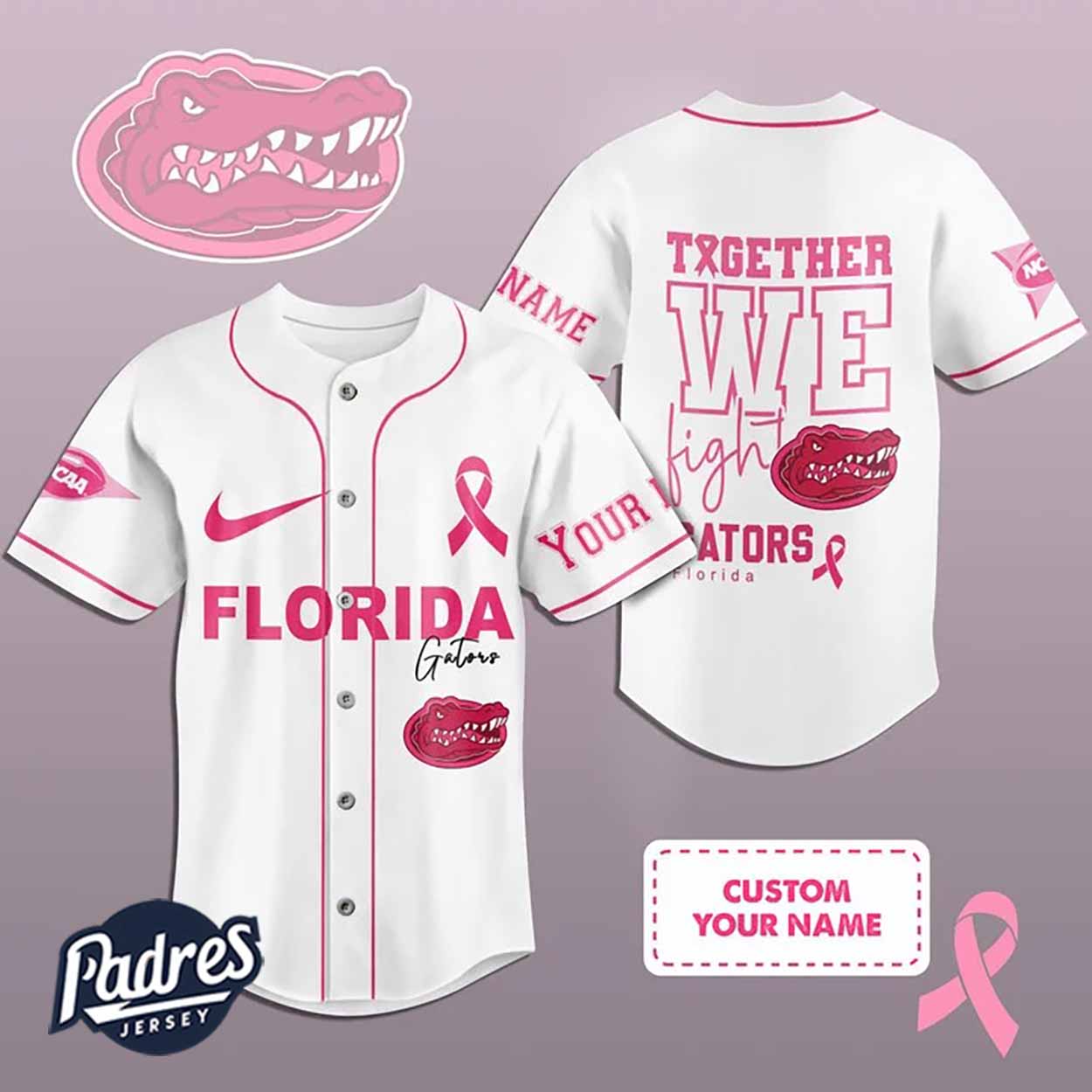 Custom NCAA Florida Gators Breast Cancer Baseball Jersey - Padres Jersey Oasis: Elevate Your Baseball Style... (Image 1)