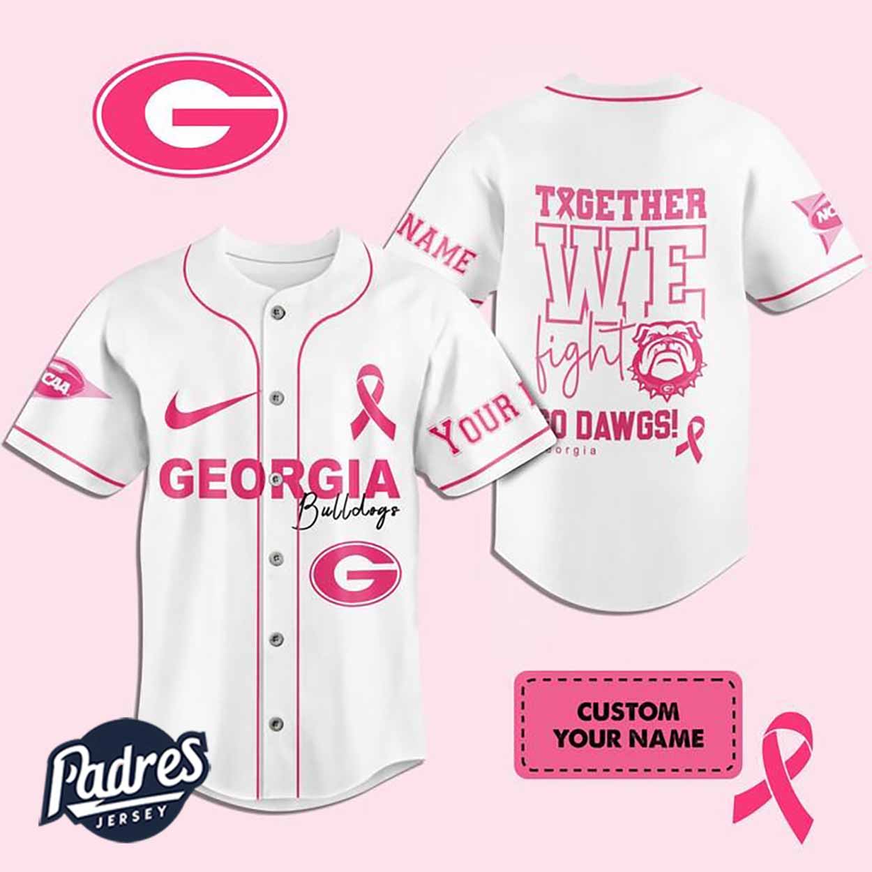 Custom NCAA Georgia Bulldogs Breast Cancer Baseball Jersey - Padres Jersey Oasis: Elevate Your Baseball Style... (Image 1)