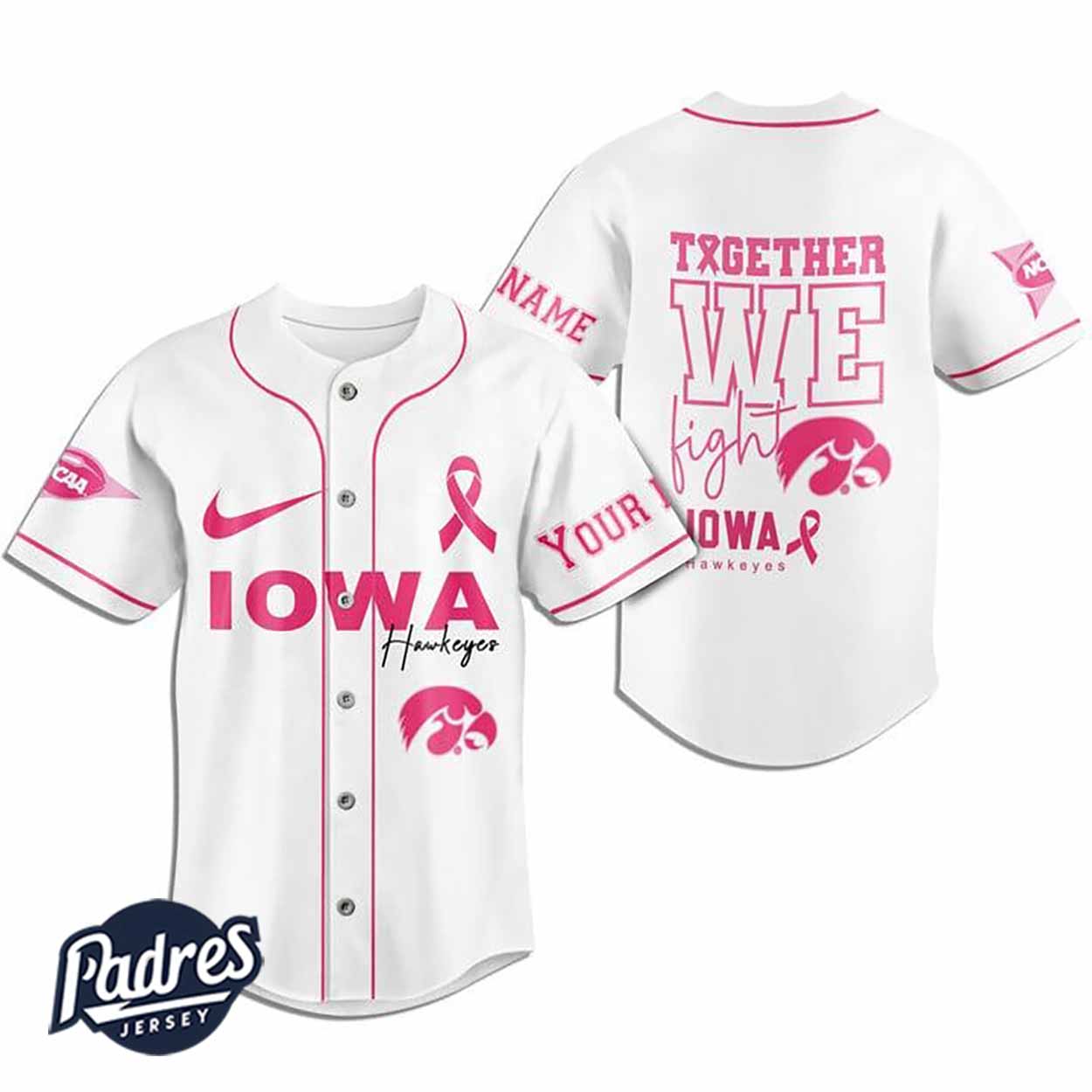 Custom NCAA Iowa Hawkeyes Breast Cancer Baseball Jersey - Padres Jersey Oasis: Elevate Your Baseball Style Game... (Image 2)