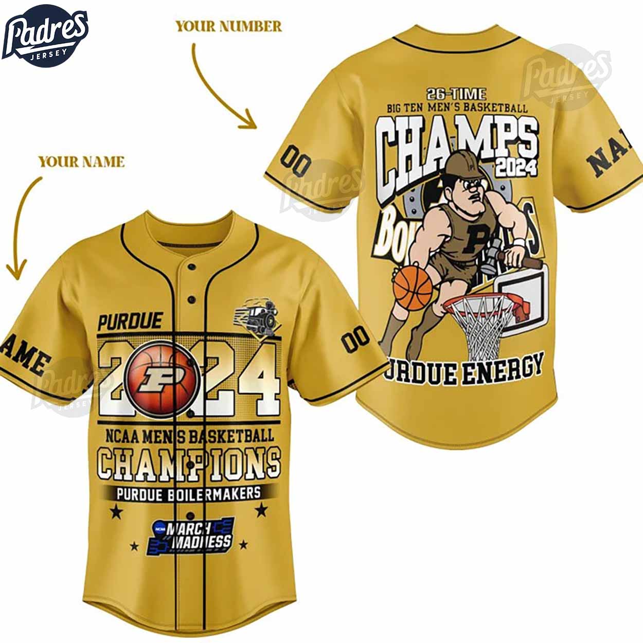 Custom NCAA Mens Basketball Champions Purdue Boilermaker Baseball Jersey - Padres Jersey Oasis: Elevate Your... (Image 1)