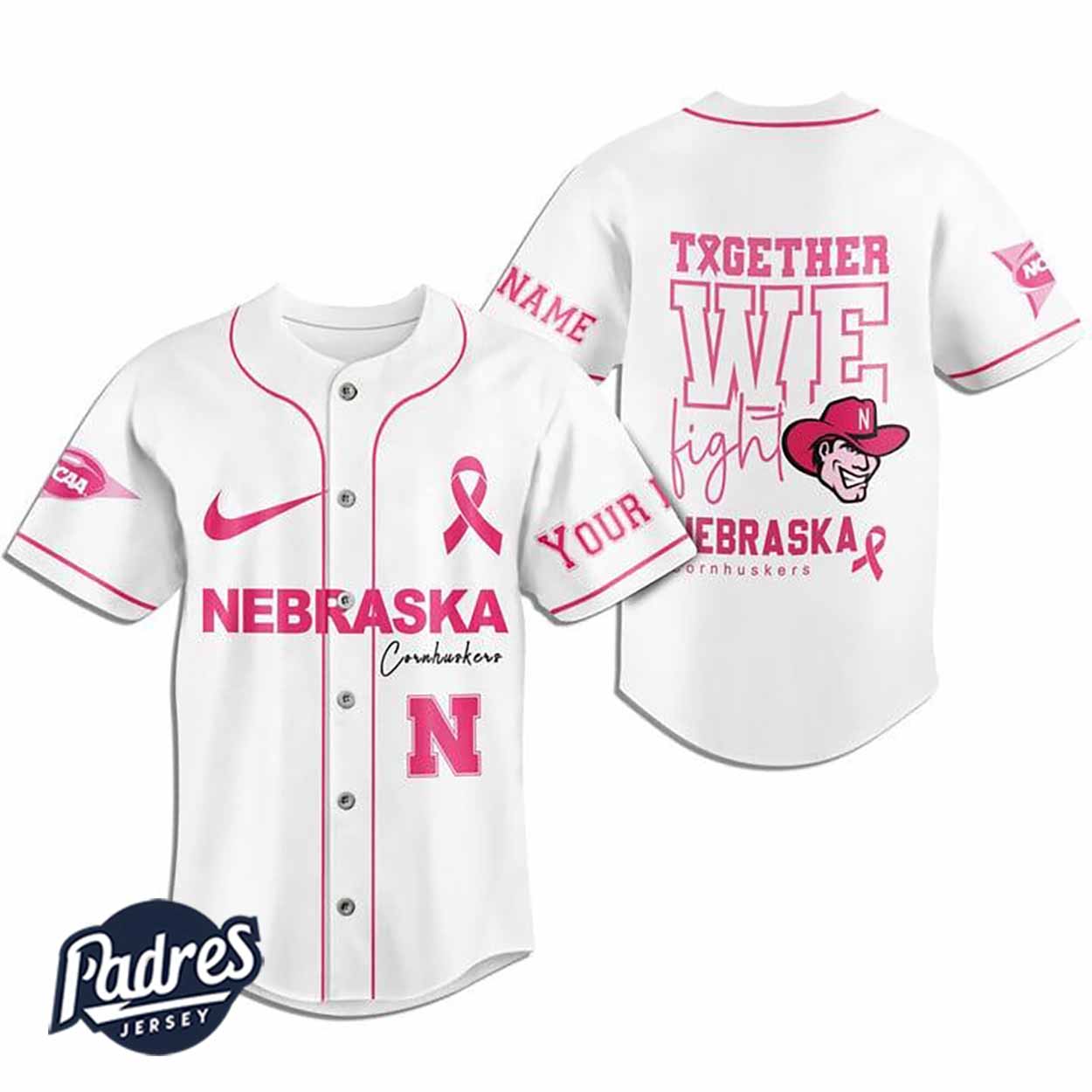 Custom NCAA Nebraska Cornhuskers Breast Cancer Baseball Jersey - Padres Jersey Oasis: Elevate Your Baseball... (Image 2)