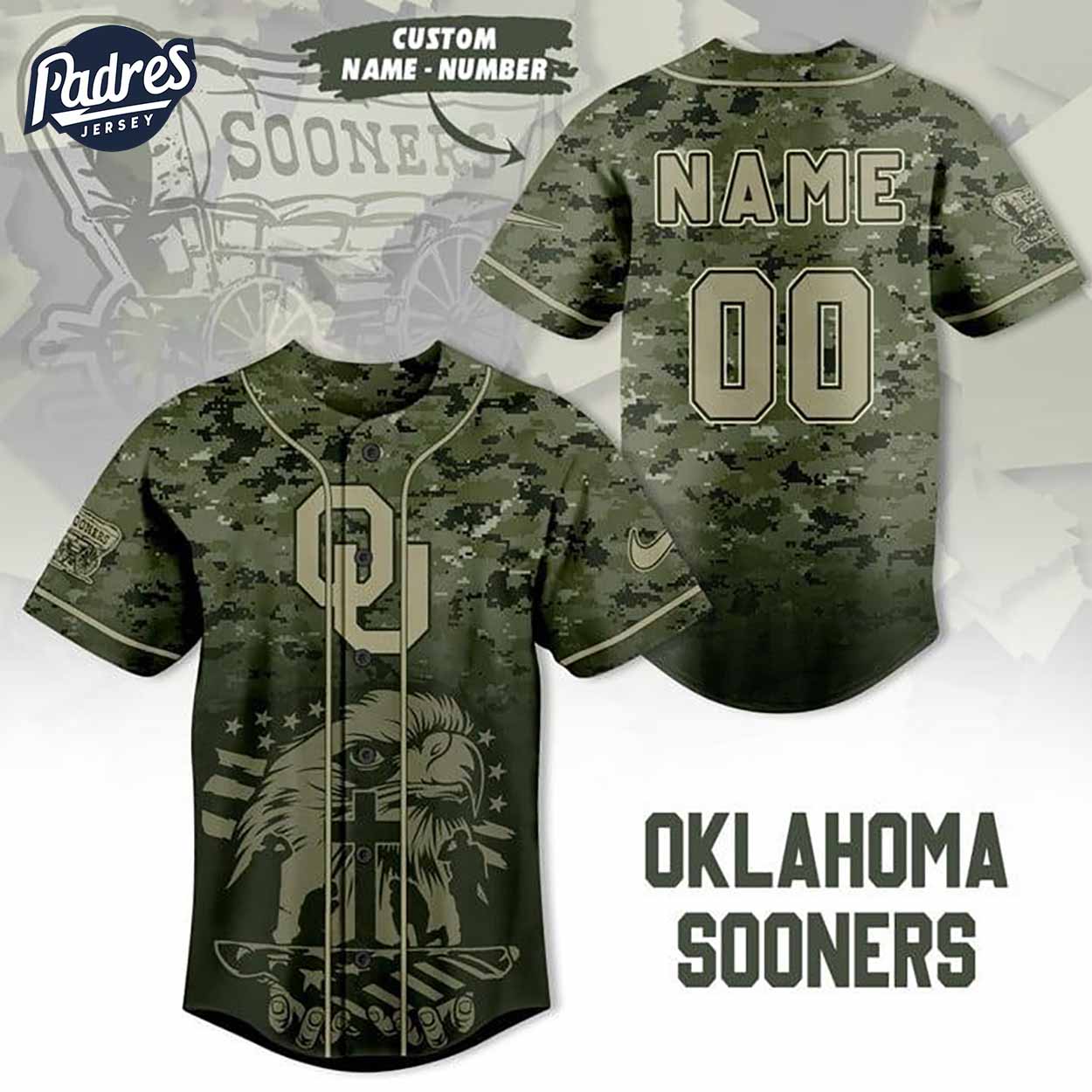 Custom NCAA Oklahoma Sooners Eagle Camo Baseball Jersey - Padres Jersey Oasis: Elevate Your Baseball Style Game... (Image 1)