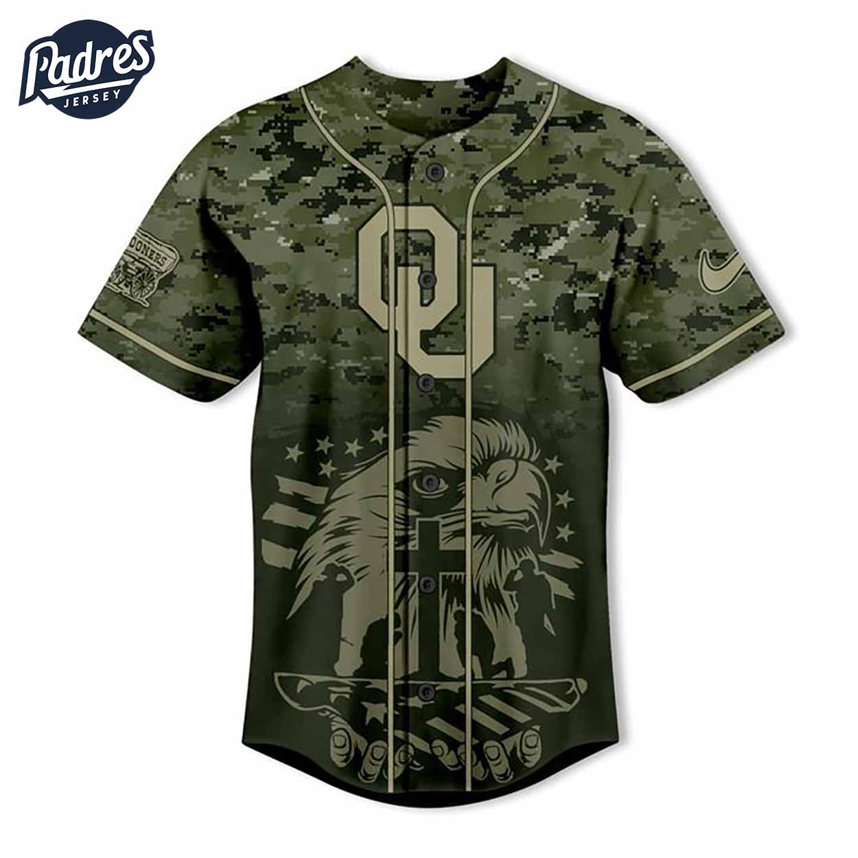 Custom NCAA Oklahoma Sooners Eagle Camo Baseball Jersey - Padres Jersey Oasis: Elevate Your Baseball Style Game... (Image 2)