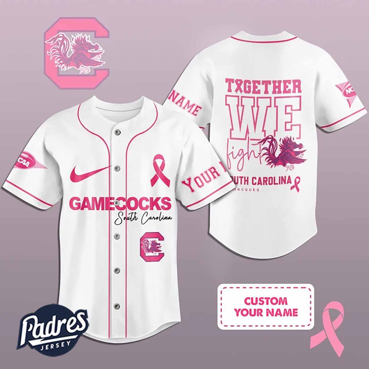 Custom NCAA South Carolina Gamecocks Breast Cancer Baseball Jersey - Padres Jersey Oasis: Elevate Your Baseball... (Image 1)