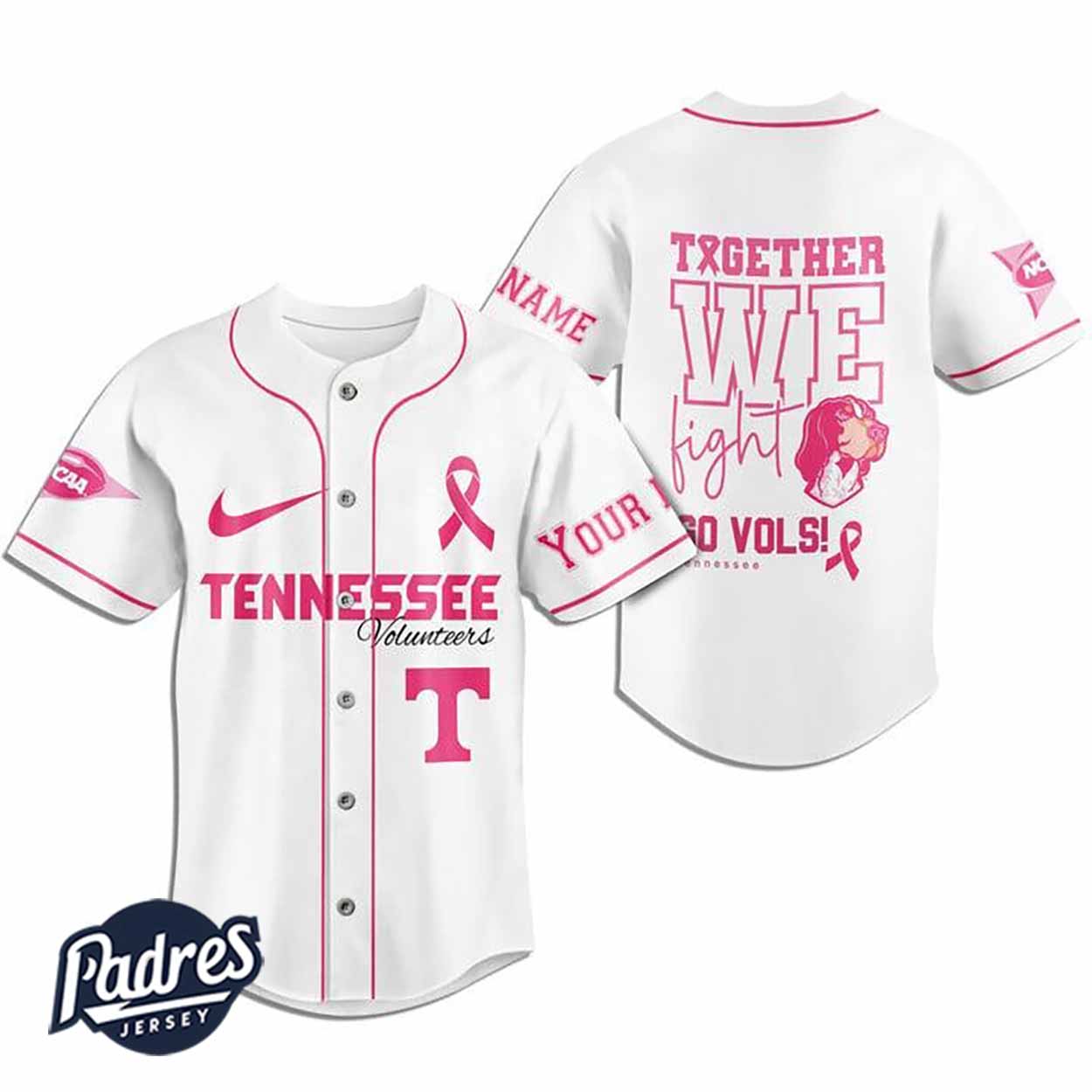 Custom NCAA Tennessee Volunteers Breast Cancer Baseball Jersey - Padres Jersey Oasis: Elevate Your Baseball... (Image 2)