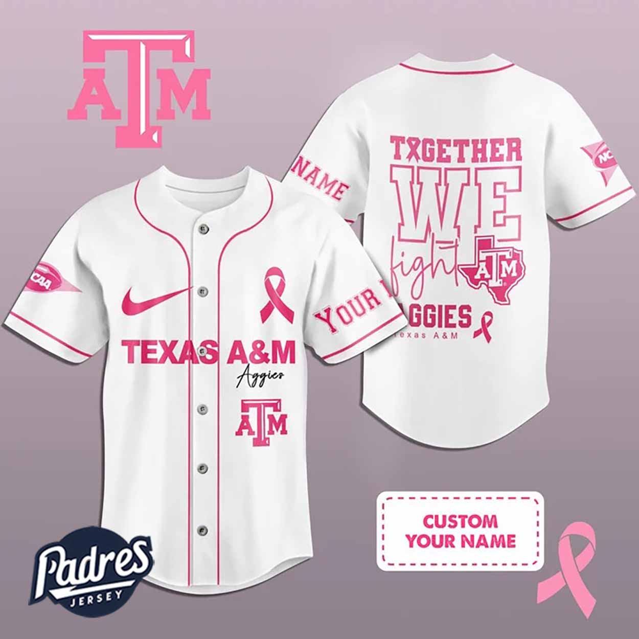 Custom NCAA Texas A&M Aggies Breast Cancer Baseball Jersey - Padres Jersey Oasis: Elevate Your Baseball Style... (Image 1)