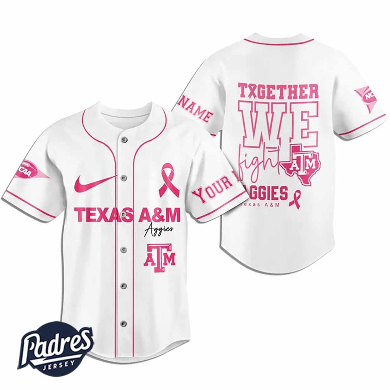 Custom NCAA Texas A&M Aggies Breast Cancer Baseball Jersey - Padres Jersey Oasis: Elevate Your Baseball Style... (Image 2)