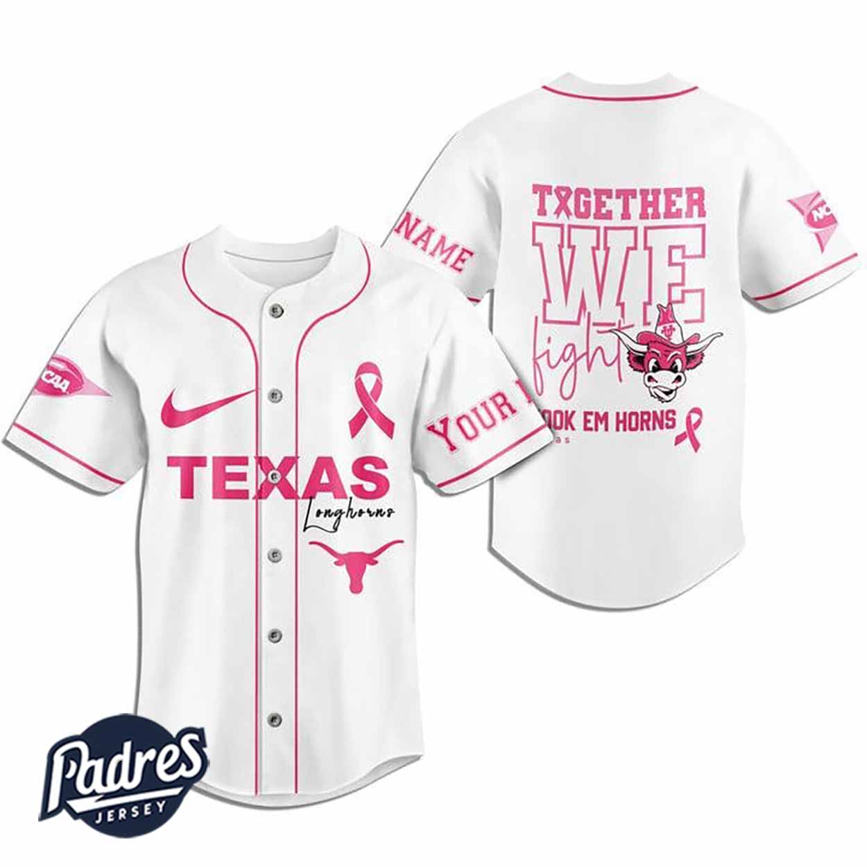 Custom NCAA Texas Longhorns Breast Cancer Baseball Jersey - Padres Jersey Oasis: Elevate Your Baseball Style... (Image 2)