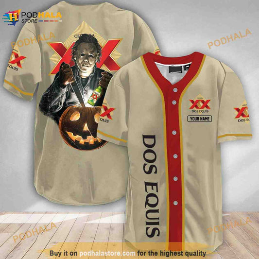 Custom Name Michael Myers Pumpkin Dos Equis 3D Baseball Jersey