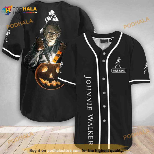Custom Name Michael Myers Pumpkin Johnnie Walker 3D Baseball Jersey