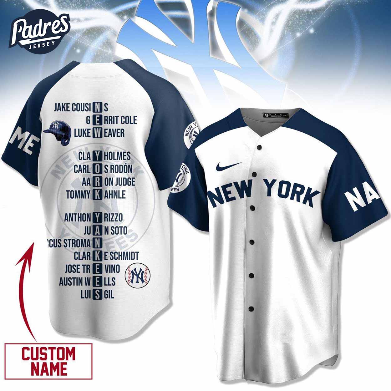 Custom Name New York Yankees 2024 MLB Baseball Jersey - Padres Jersey Oasis: Elevate Your Baseball Style Game... (Image 1)