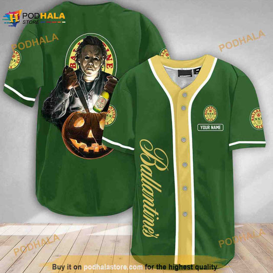 Custom Name Scary Michael Myers Pumpkin Ballantines 3D Baseball Jersey