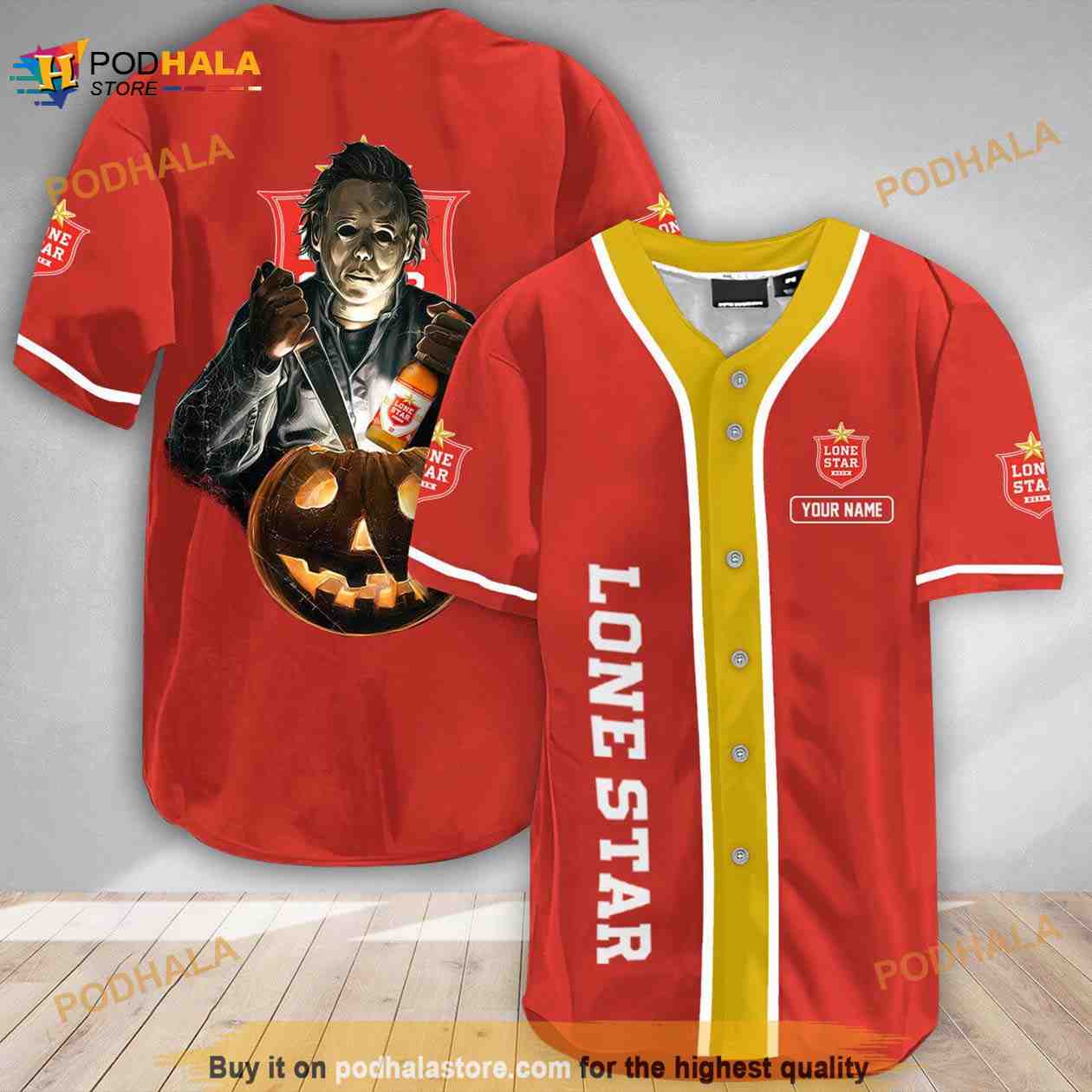 Custom Name Scary Michael Myers Pumpkin Lone Star 3D Baseball Jersey