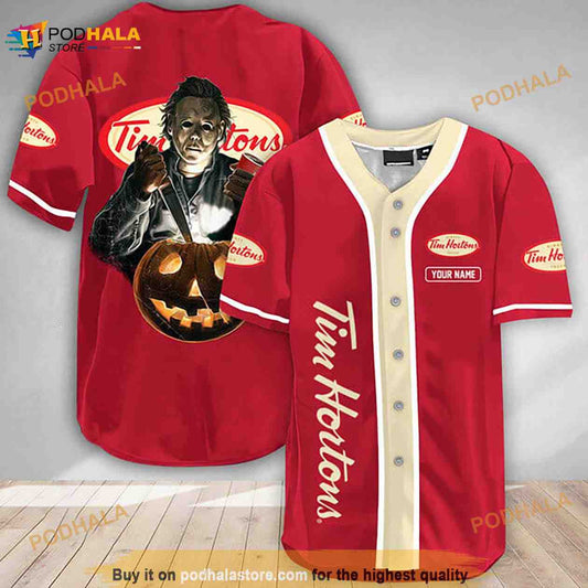 Custom Name Scary Michael Myers Pumpkin Tim Hortons 3D Baseball Jersey