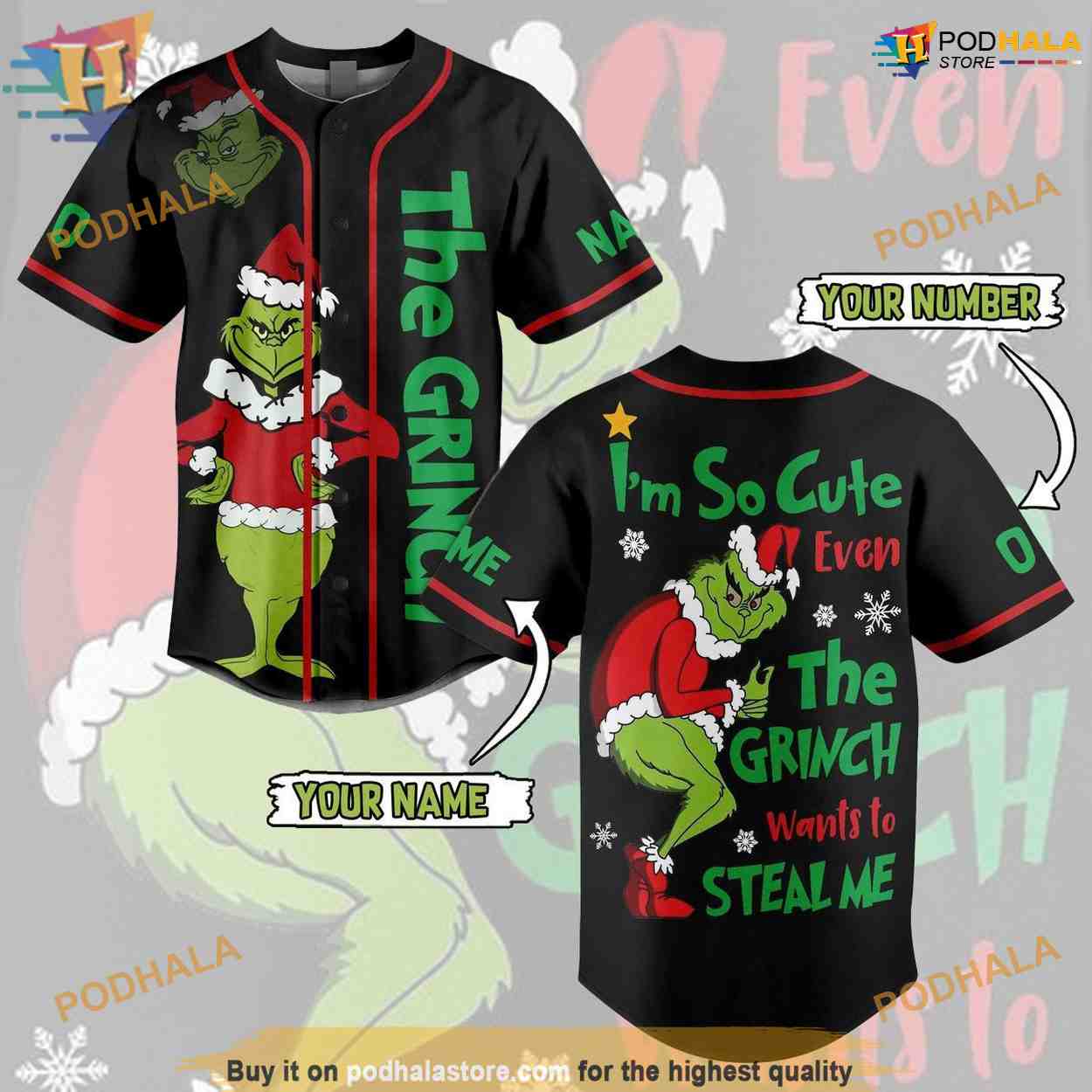 Custom Name The Grinch I’m So Cute Baseball Jersey, Grinch Face 3D Shirt