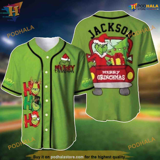 Custom Name The Grinch Merry Christmas Baseball Jersey, Grinch Ho Ho Ho Grinchmas Merch