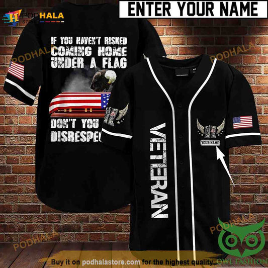 Custom Name Veteran Black 3D Baseball Jersey Shirt