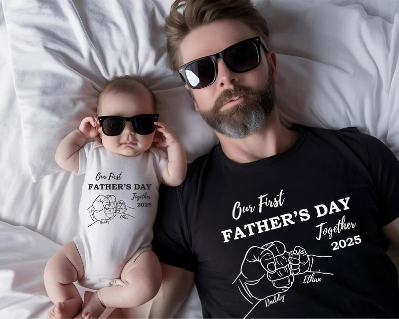 Custom Names Our First Father's Day Shirt, Custom 1st Father's Day Tee, Baby Shower Gift, First Time Dad Gift, Matching...
