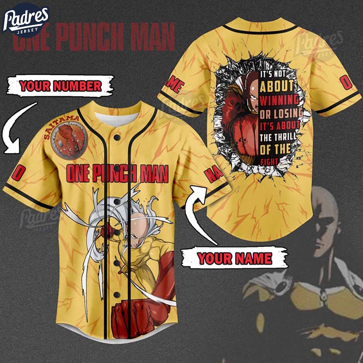 Custom One Punch Man Saitama Baseball Jersey - Padres Jersey Oasis: Elevate Your Baseball Style Game T-Shirts,... (Image 1)