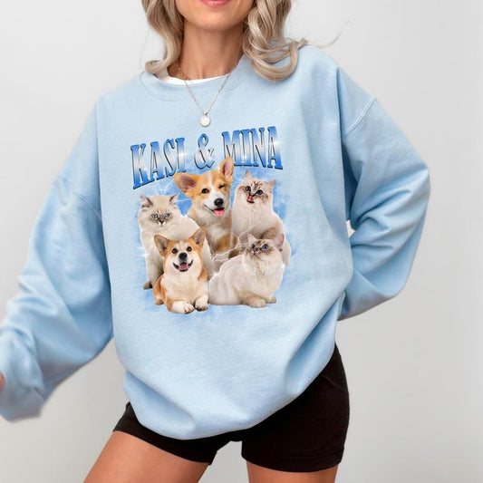Custom Pet Bootleg Rap Sweatshirt, Custom Photo Vintage 90s Graphic Tops, Dog Mom Dog Dad Gifts, Cat Lovers Sweater,...