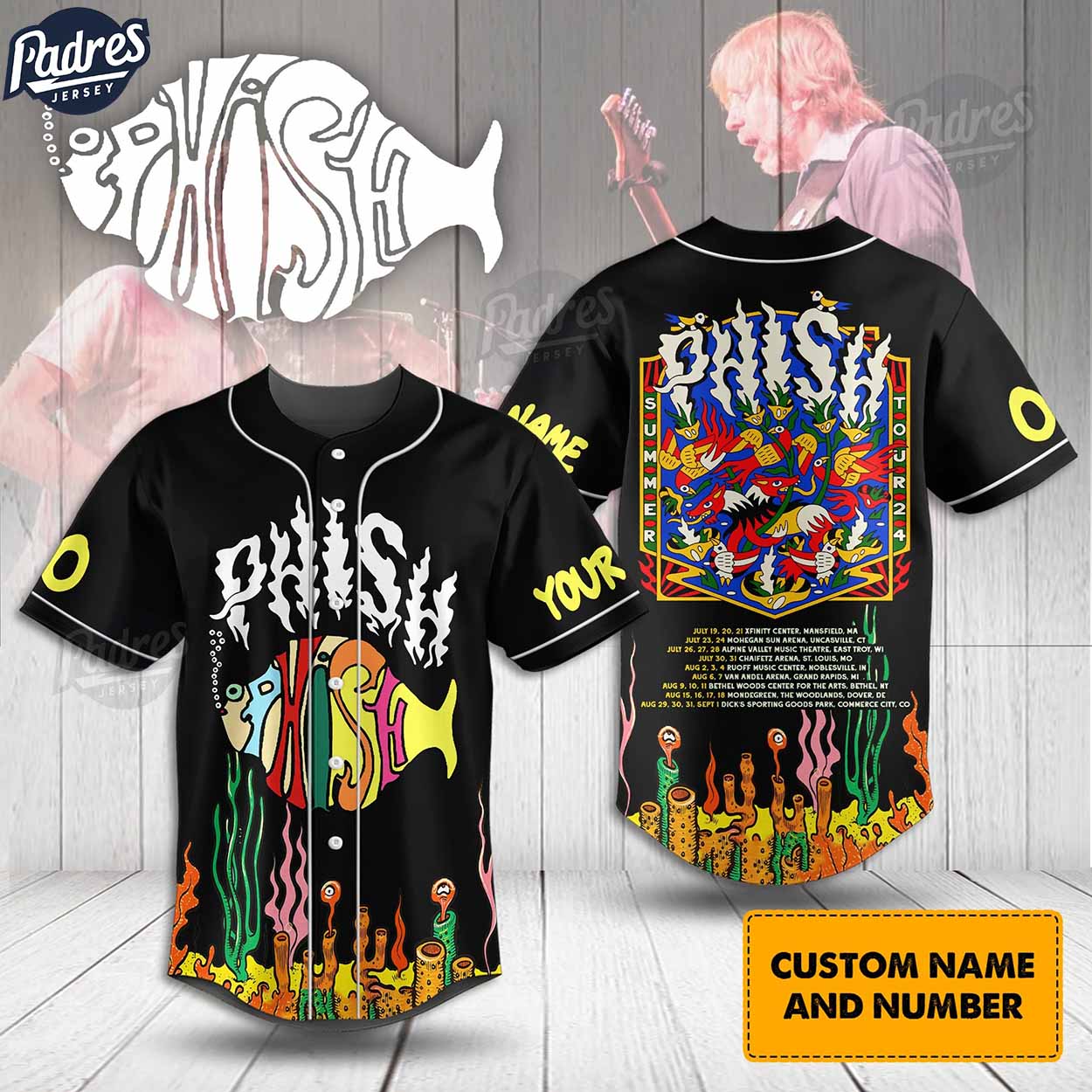 Custom Phish Summer Tour 2024 Baseball Jersey - Padres Jersey Oasis: Elevate Your Baseball Style Game T-Shirts,... (Image 1)