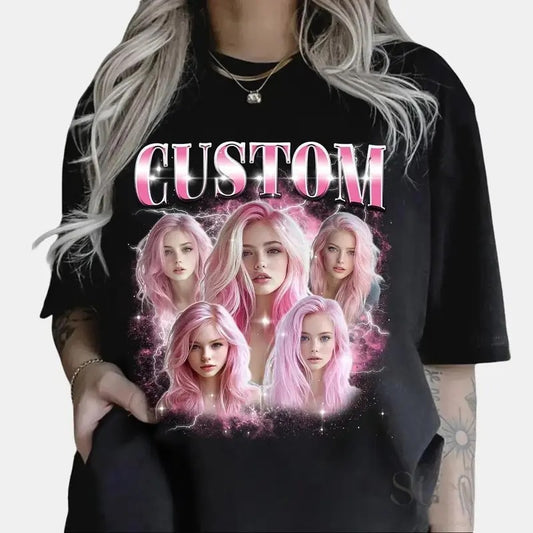 Custom Photo Bootleg Girlfriend 6 Face Valentine T-Shirt for Couples - Personalized Tee with Face on It