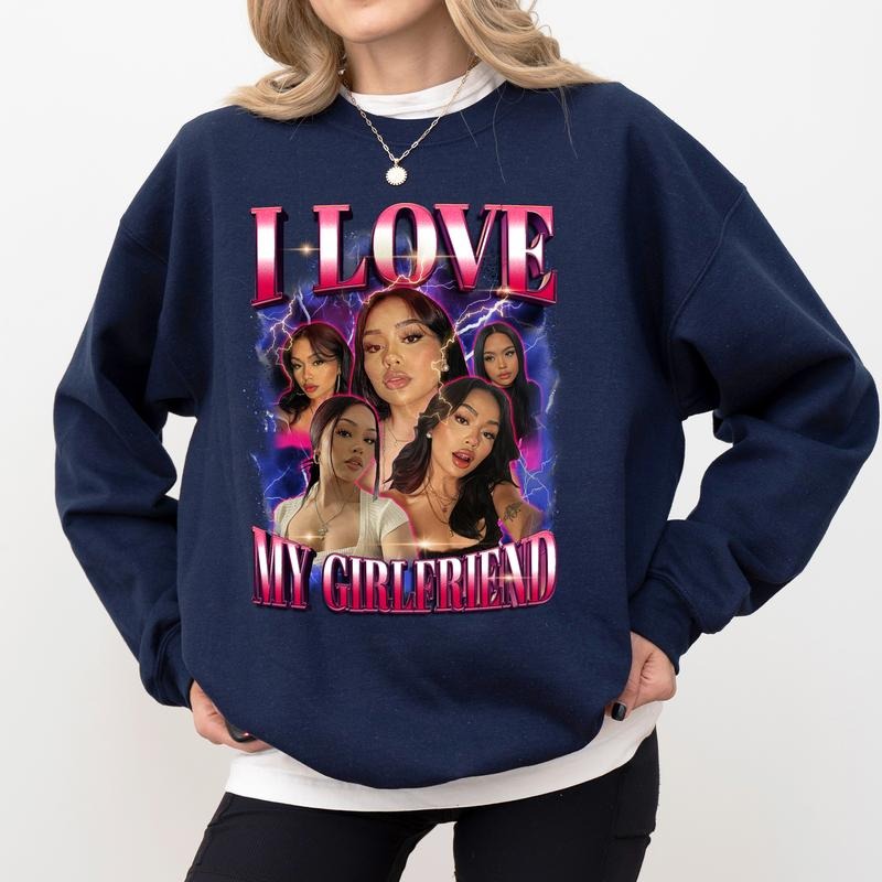 Custom Photo Girlfriend Bootleg Sweatshirt, I Love My Girlfriend Tops, Valentine's Day Gifts for Boyfriend, I Love My Gf...