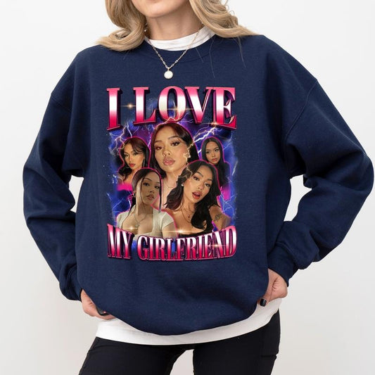 Custom Photo Girlfriend Bootleg Sweatshirt, I Love My Girlfriend Tops, Valentine's Day Gifts for Boyfriend, I Love My Gf...