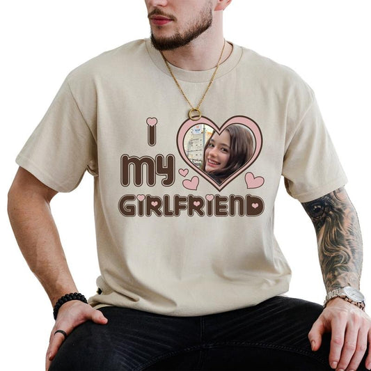 Custom Photo I Love My Girlfriend Shirt, I Heart My Girlfriend Tshirt, I Love My Wife Top, Valentine's Day Gifts for Him,...