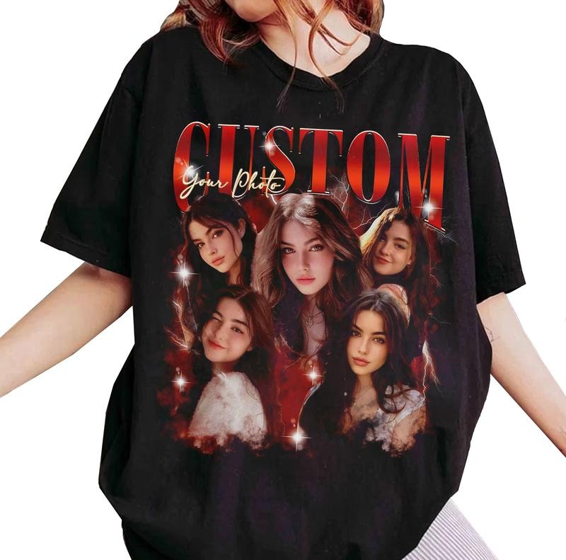 Custom Photo Shirt Top - Womenswear Casual Short Sleeve Crewneck T-Shirt with Graphic Design Hoodie, Sweatshirt