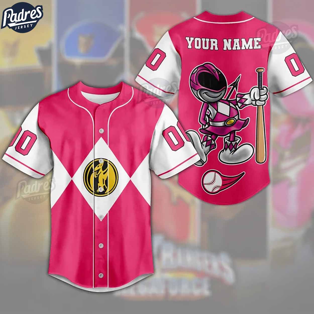 Custom Power Rangers Pink Ranger Baseball Jersey - Padres Jersey Oasis: Elevate Your Baseball Style Game... (Image 1)