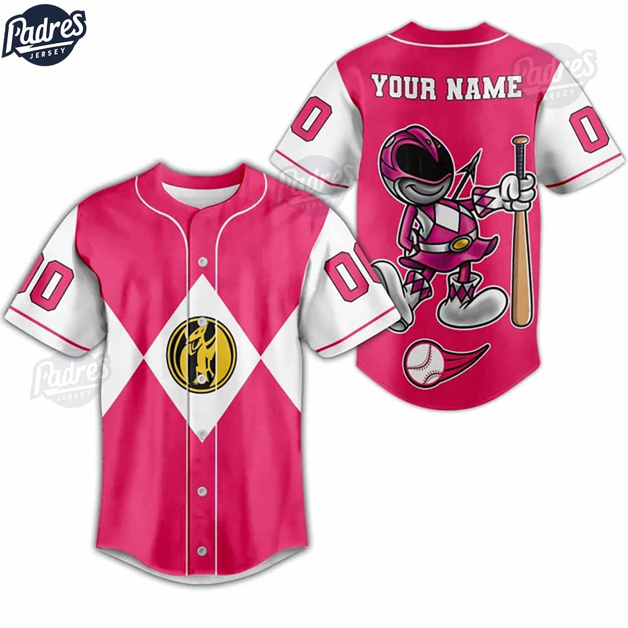 Custom Power Rangers Pink Ranger Baseball Jersey - Padres Jersey Oasis: Elevate Your Baseball Style Game... (Image 2)
