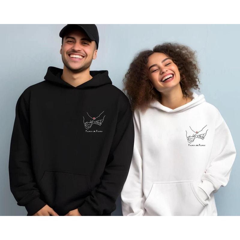 Custom Pinky Promise Hoodie, Matching Couple Hoodies, Valentines Day Gift, Personalized Name Date Hoodie, Anniversary...