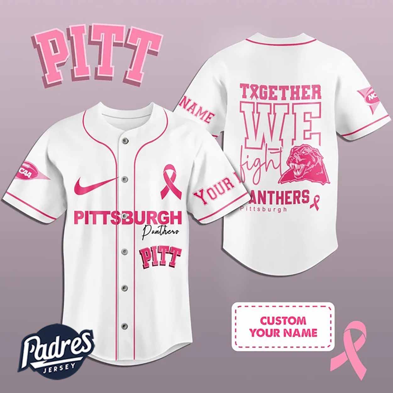 Custom Pittsburgh Panthers Breast Cancer Baseball Jersey - Padres Jersey Oasis: Elevate Your Baseball Style... (Image 1)