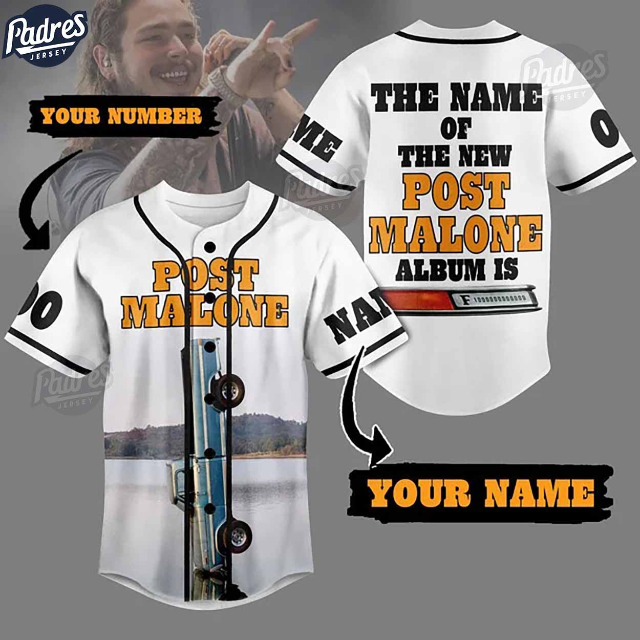 Custom Post Malone F-1 Trillion Baseball Jersey - Padres Jersey Oasis: Elevate Your Baseball Style Game... (Image 1)