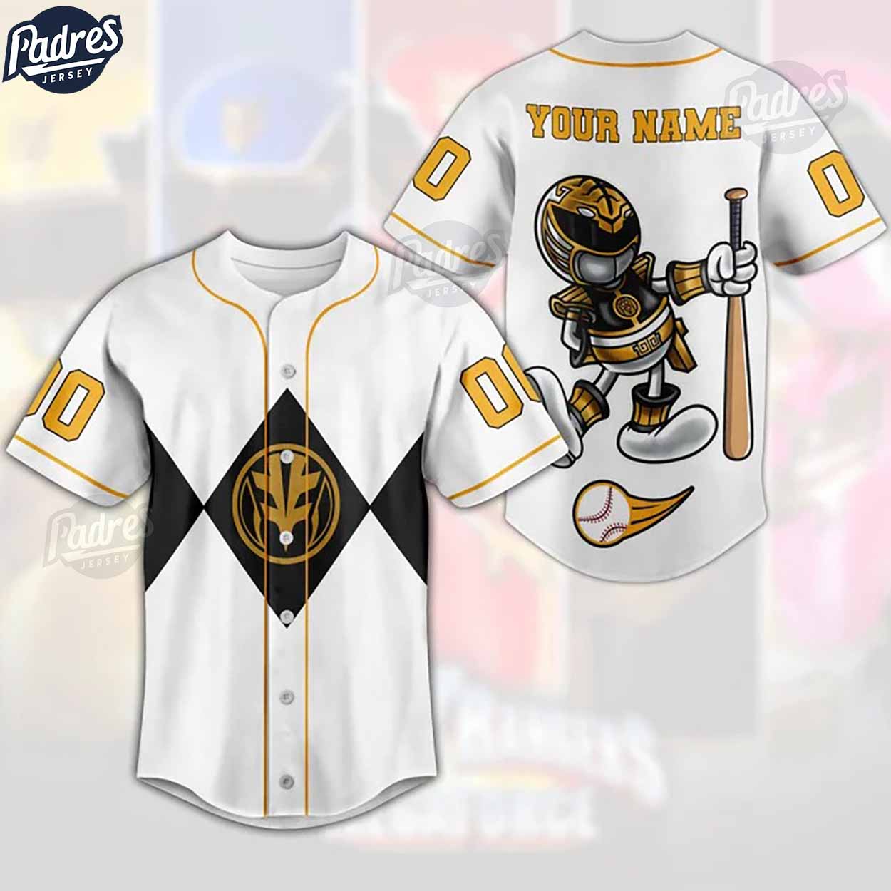 Custom Power Rangers White Ranger Baseball Jersey - Padres Jersey Oasis: Elevate Your Baseball Style Game... (Image 1)