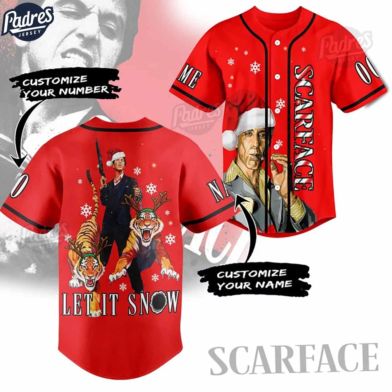 Custom Scarlet Let It Snow Christmas Baseball Jersey - Padres Jersey Oasis: Elevate Your Baseball Style Game... (Image 1)