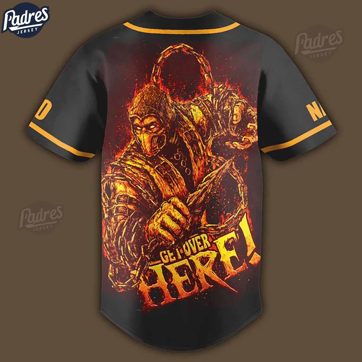 Custom Scorpion Get Over Here Mortal Kombat Baseball Jersey - Padres Jersey Oasis: Elevate Your Baseball Style... (Image 2)