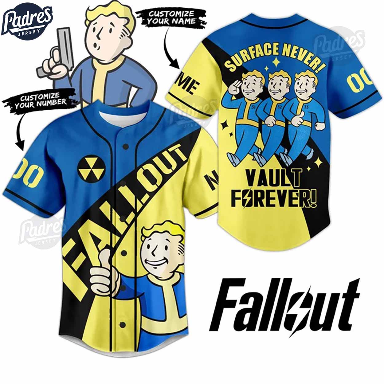 Custom Surface Never Fallout Vault Forever Baseball Jersey Style - Padres Jersey Oasis: Elevate Your Baseball... (Image 1)
