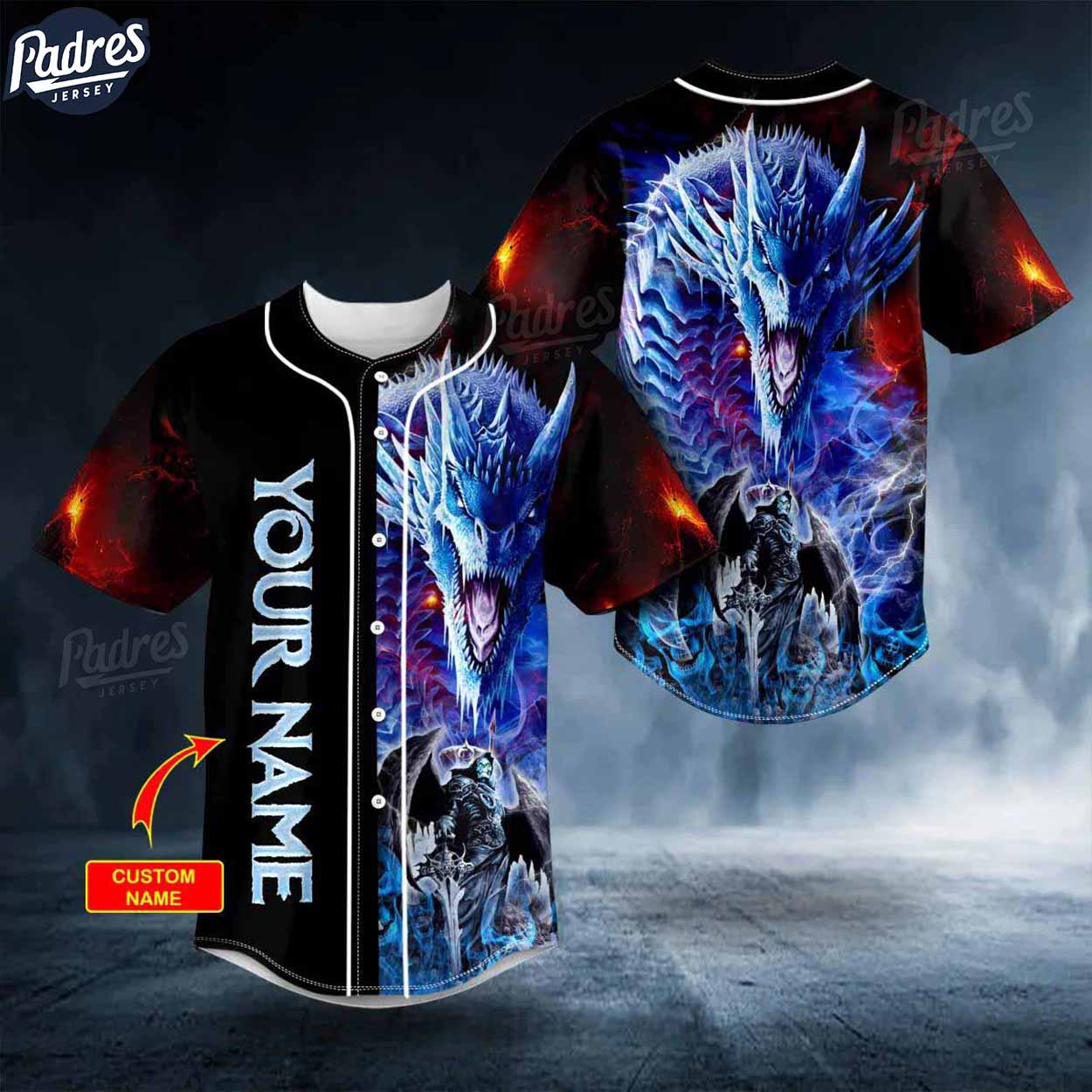 Custom Sword Grim Reaper Blue Fire Dragon Skull Baseball Jersey - Padres Jersey Oasis: Elevate Your Baseball Style Game...
