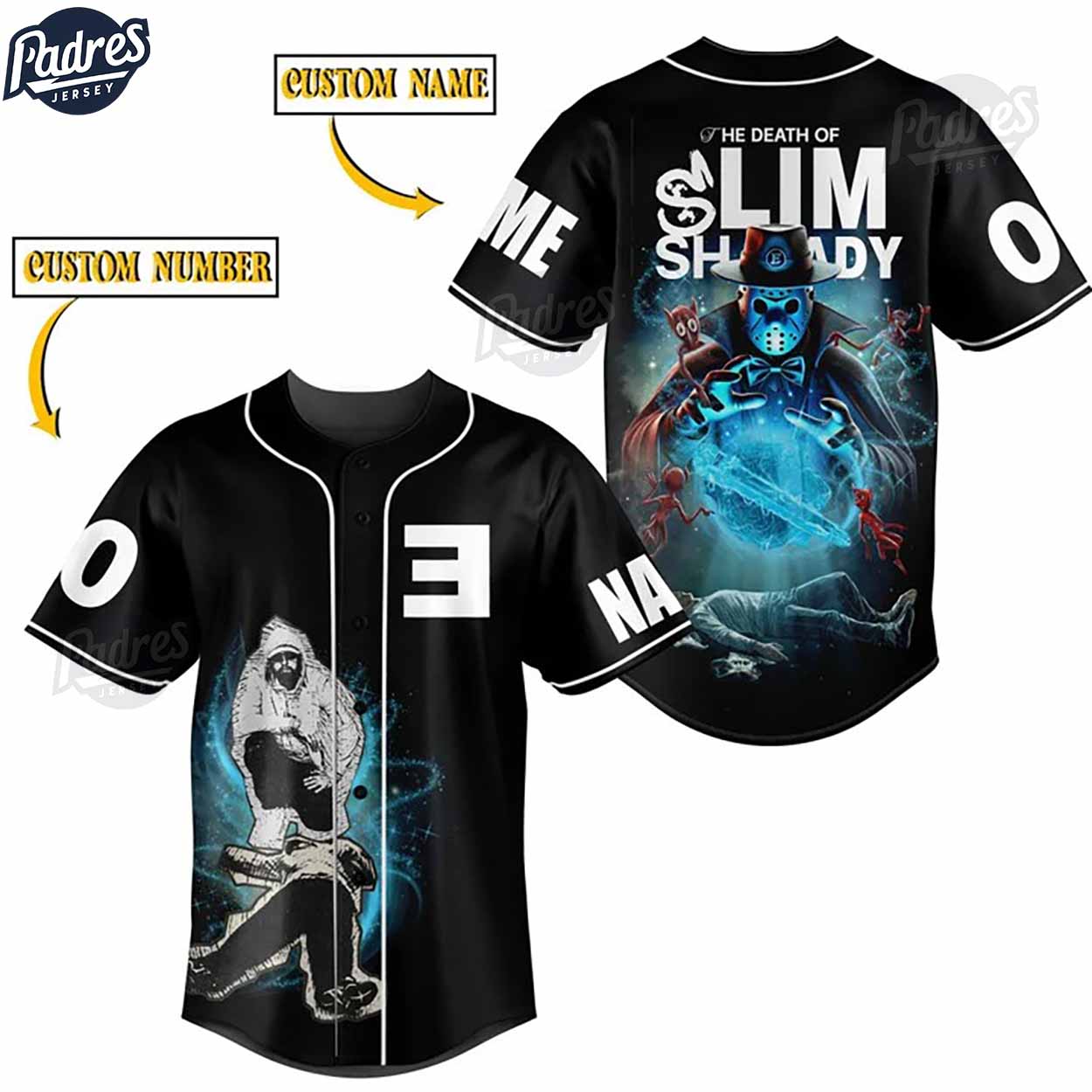 Custom The Death Of Slim Shady Eminem Black Baseball Jersey Style - Padres Jersey Oasis: Elevate Your Baseball... (Image 1)