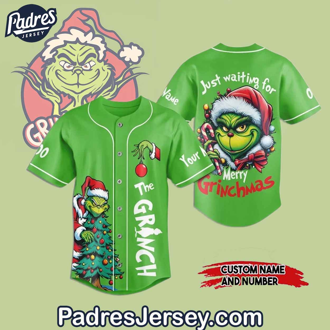Custom The Grinch Baseball Jersey Outfit - Padres Jersey Oasis: Elevate Your Baseball Style Game T-Shirts,... (Image 1)