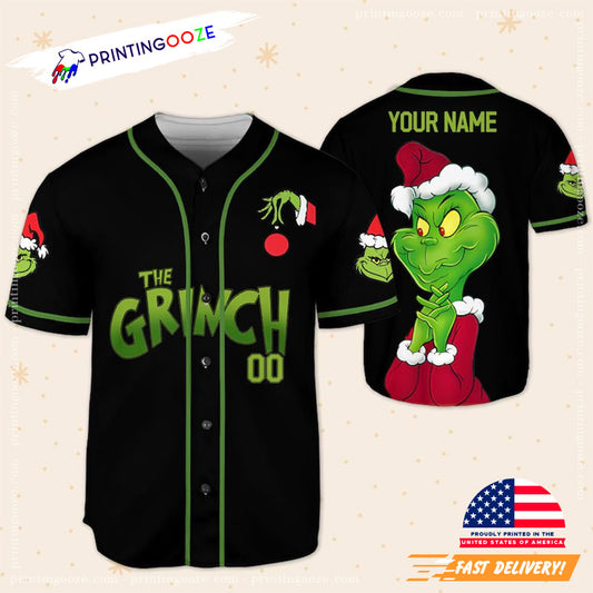 Custom The Grinch Christmas Black Baseball Jersey