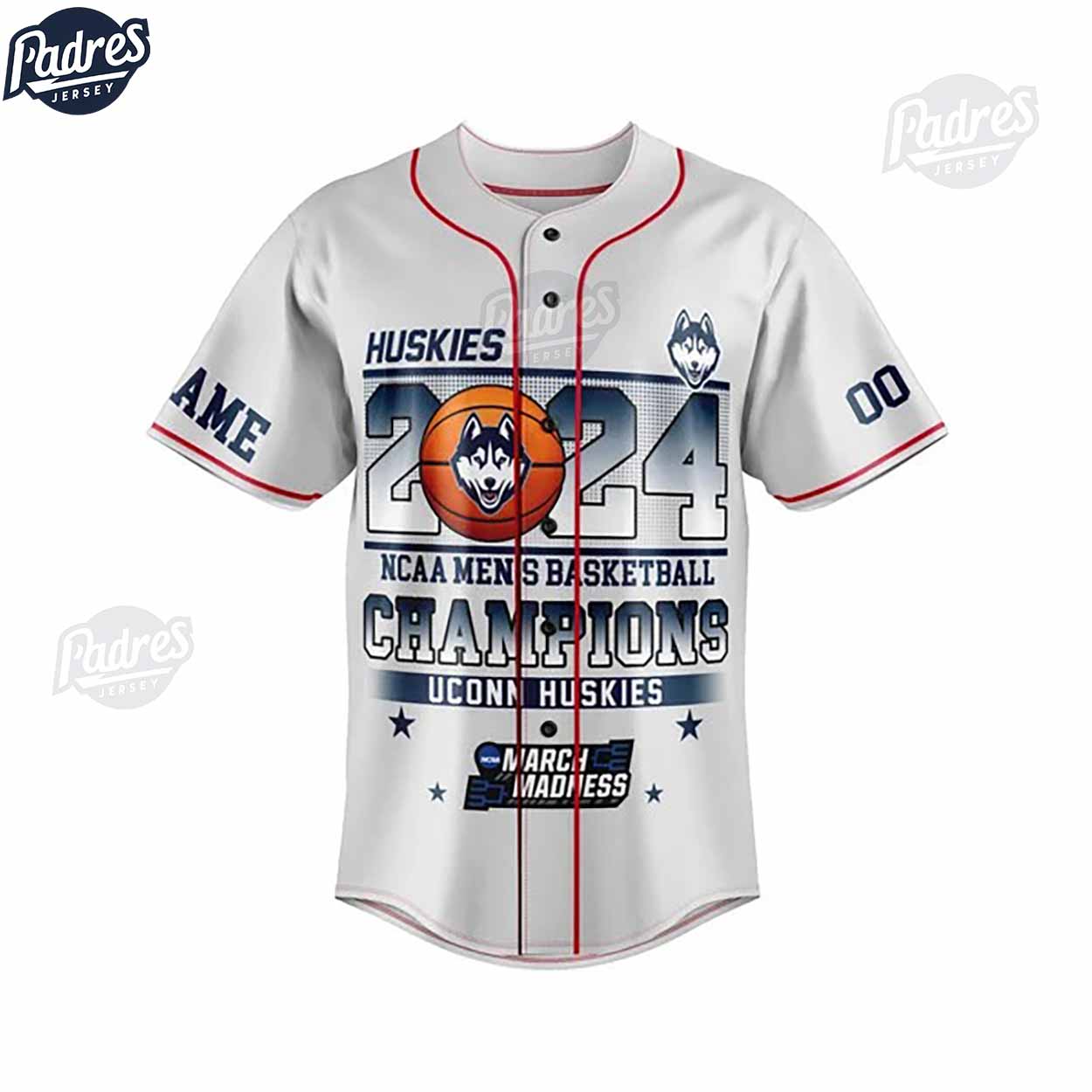 Custom Uconn Huskies 2024 Basketball Baseball Jersey - Padres Jersey Oasis: Elevate Your Baseball Style Game... (Image 2)
