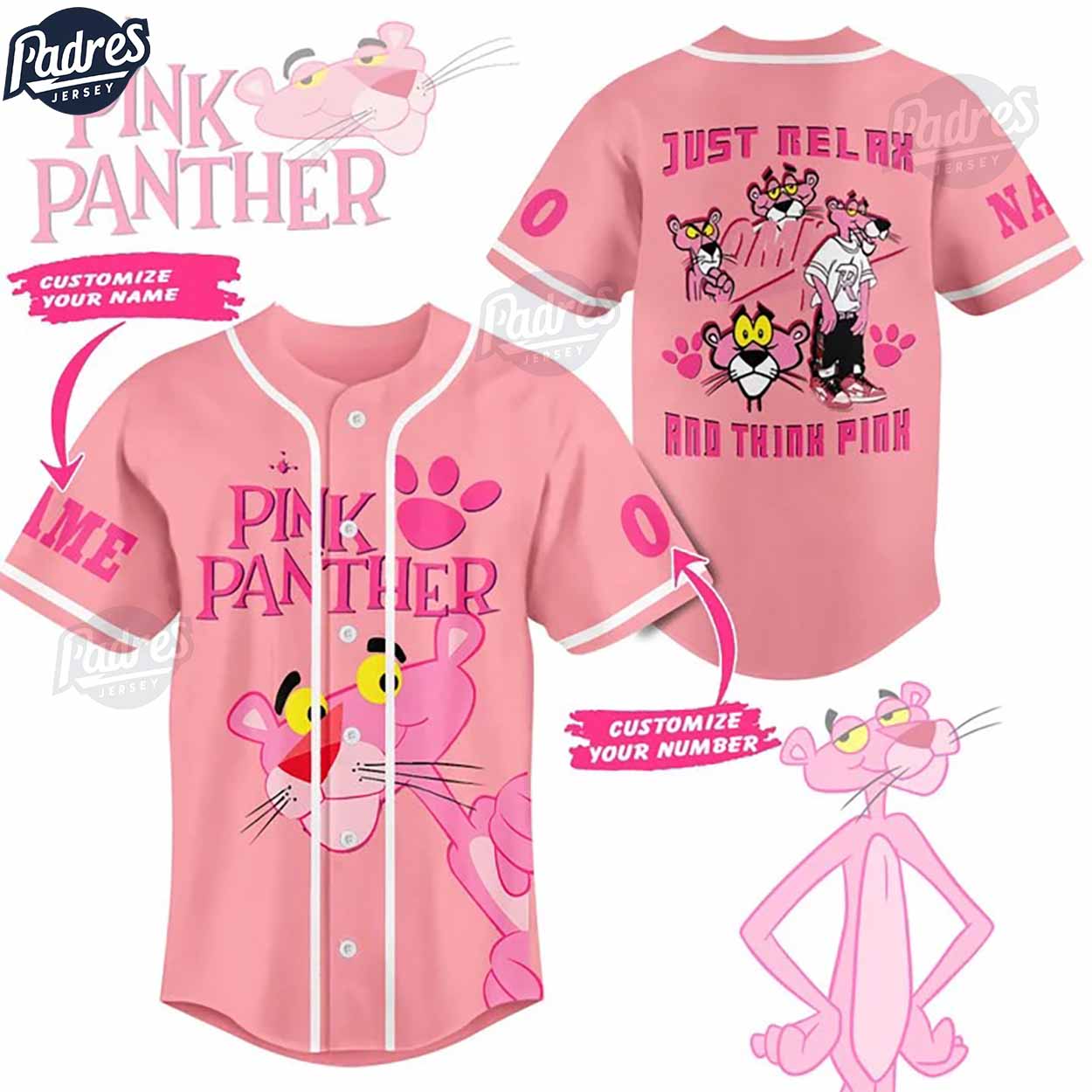 Custom Valentine Pink Panther Baseball Jersey - Padres Jersey Oasis: Elevate Your Baseball Style Game T-Shirts,... (Image 1)