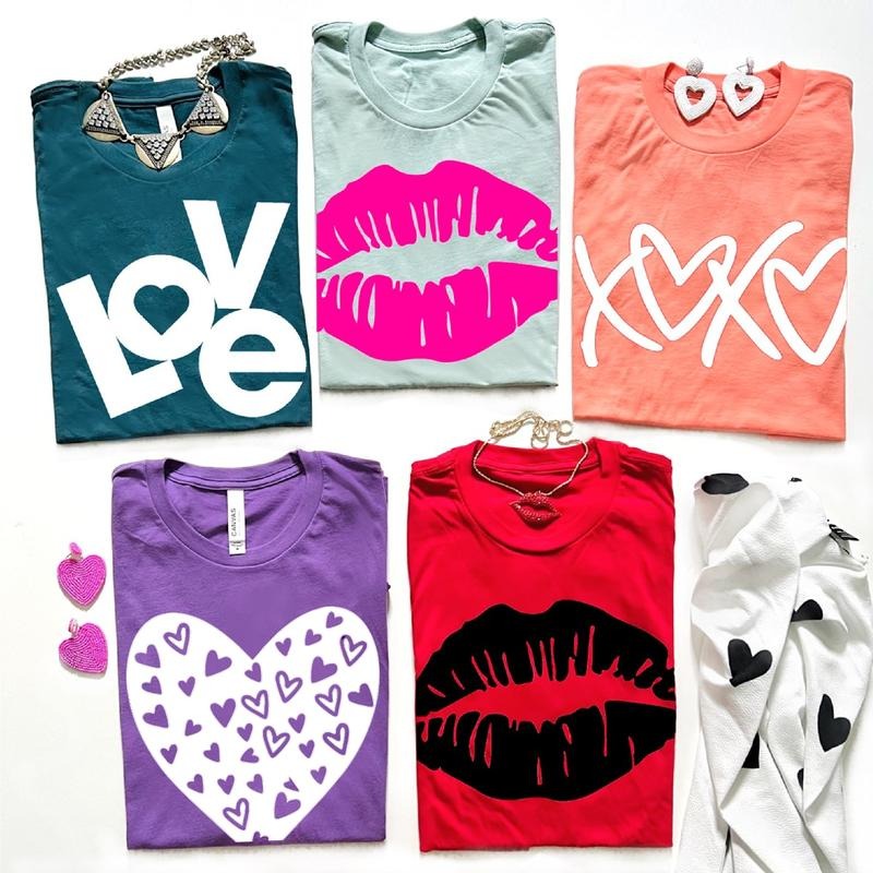Custom Valentine's Day Tee Bright CLassic LOVE Vday Shirt Lips XOXO T-shirt Collection Fit Top Hoodie, Sweatshirt