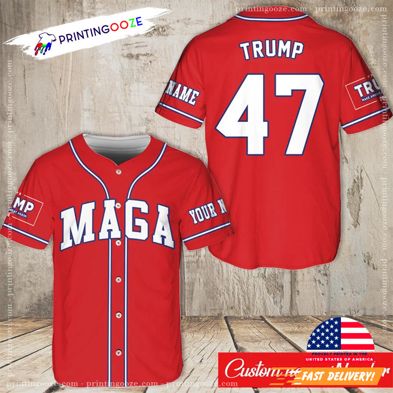 Customized MAGA President Trump 2024 Red Baseball Jersey