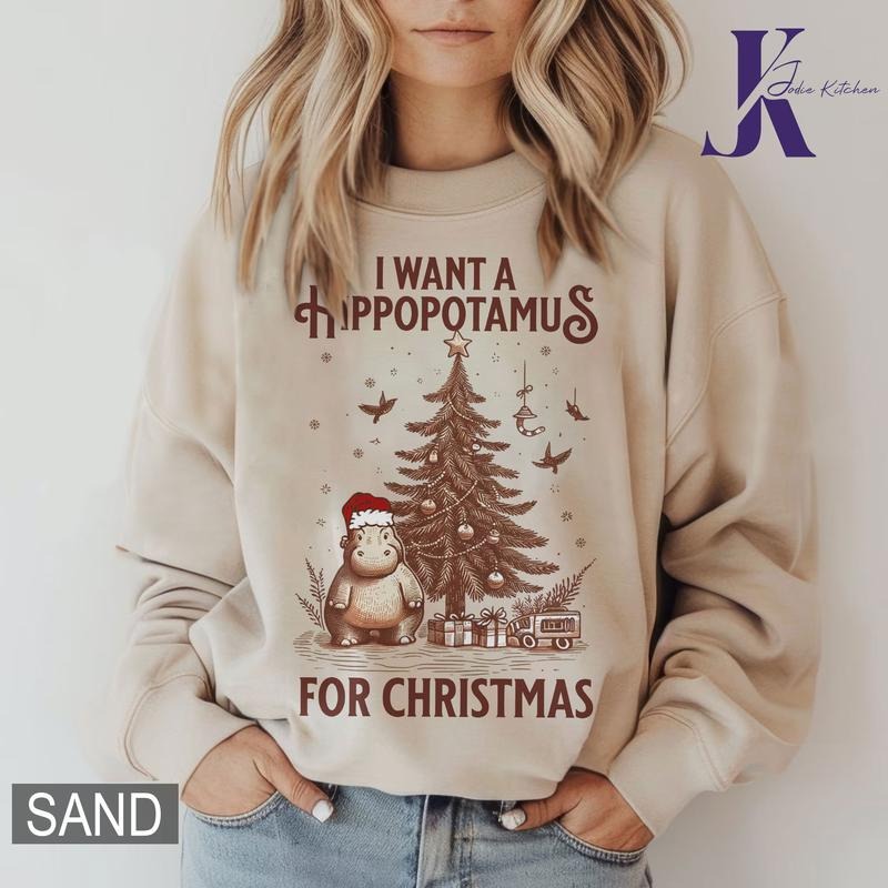 Cute A Hippopotamus For Christmas Shirt, Hippopotamus Christmas Lights Shirts, I Want A Hippo Potamus For Christmas...