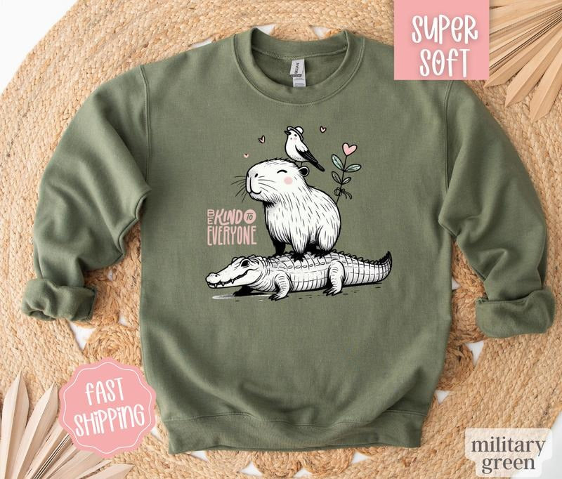 Cute Capybara Sweatshirt, Be Kind Sweatshirt, Women's Oversized Sweatshirt, Capybara Crewneck T-Shirts, Hoodie