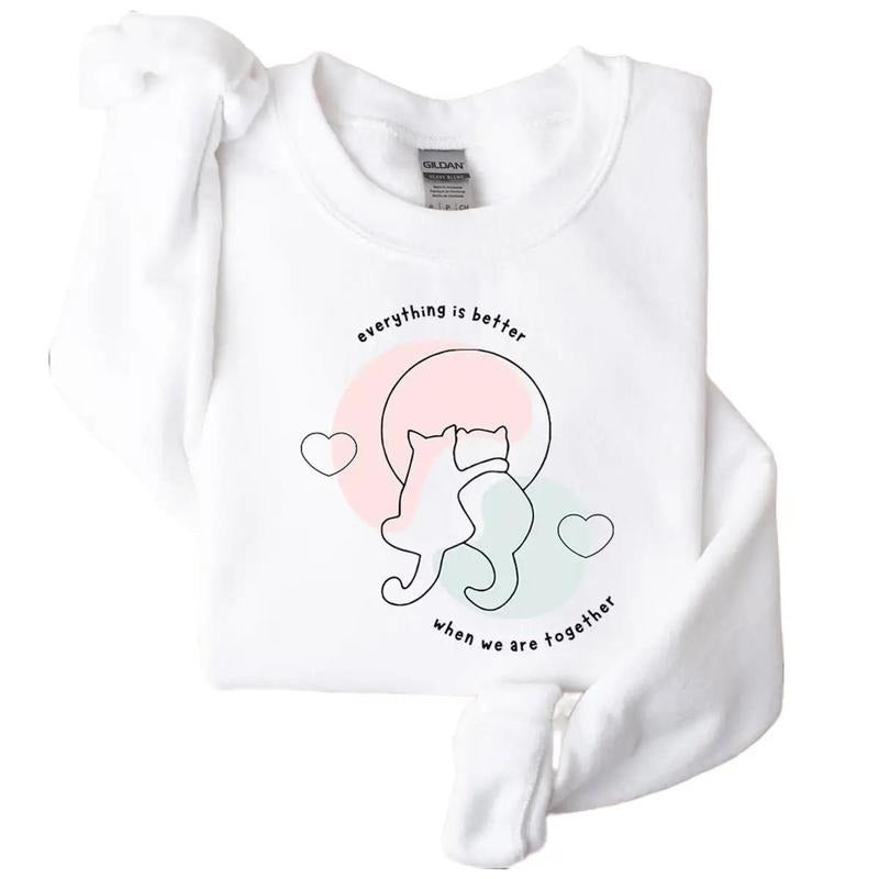 Cute Cat Valentine Sweatshirt, Cat Lover Valentine Sweatshirt for Women T-Shirts, Hoodie | WearSparks.com